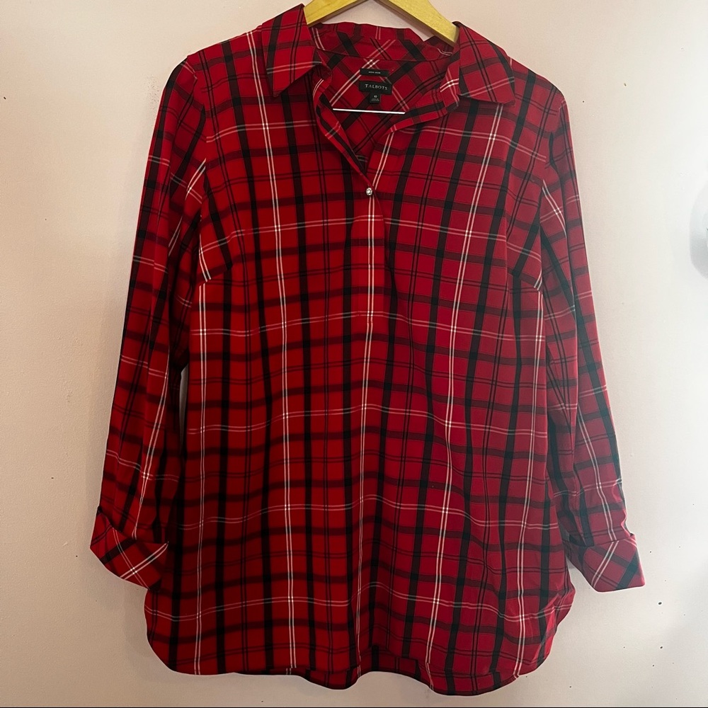 Red and black light weight plaid shirt